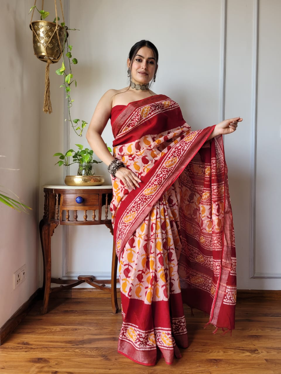 Traditional Bhagalpuri Linen Cotton Saree for Women