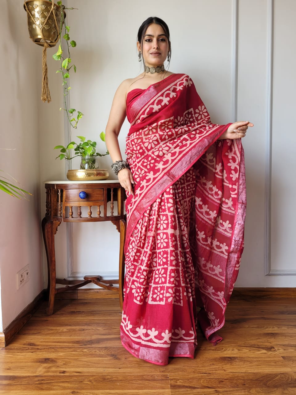Traditional Bhagalpuri Linen Cotton Saree for Women
