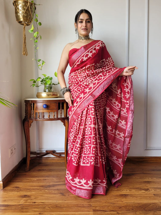 Traditional Bhagalpuri Linen Cotton Saree for Women