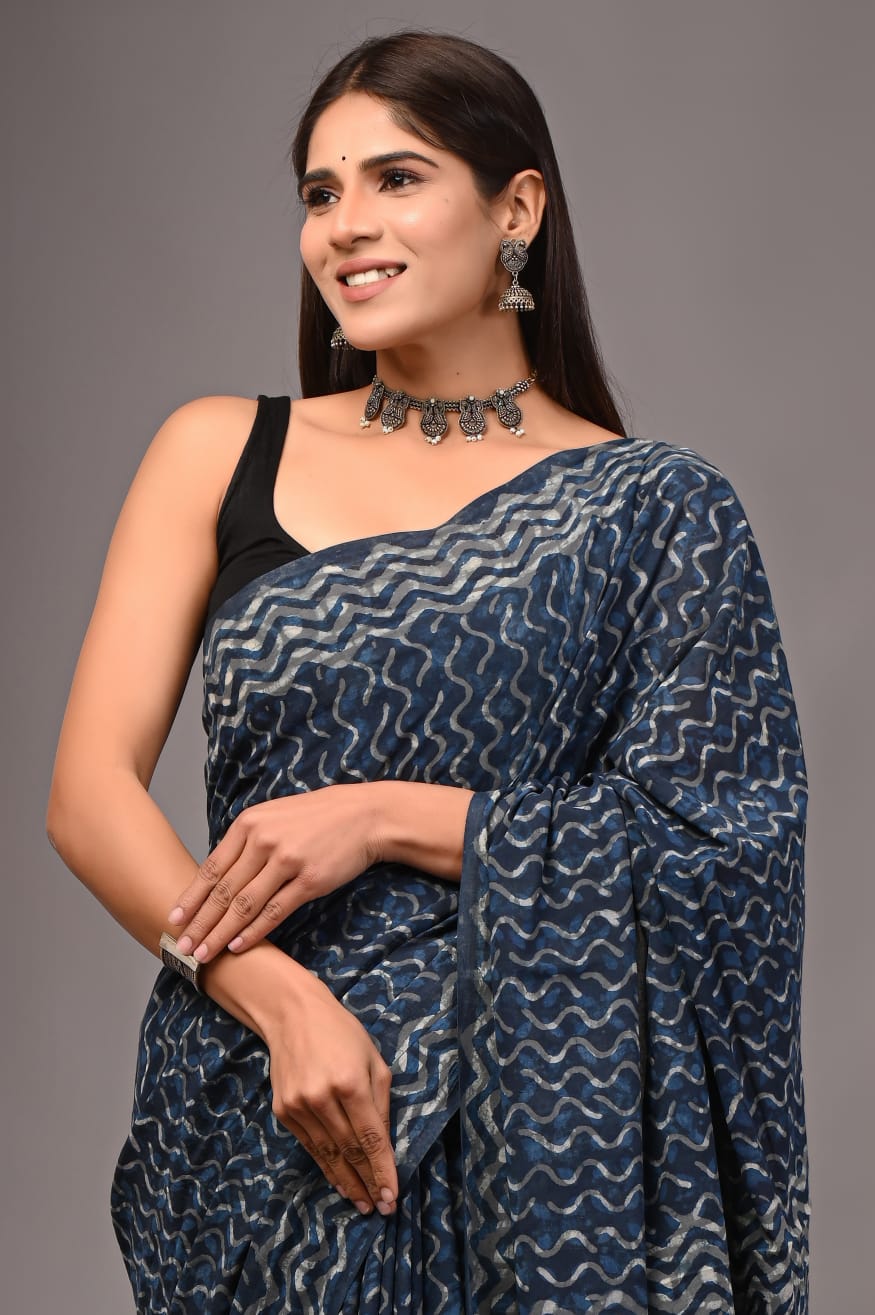 Traditional Bhagalpuri Linen Cotton Saree for Women