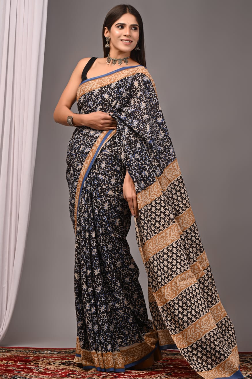 Traditional Bhagalpuri Linen Cotton Saree for Women