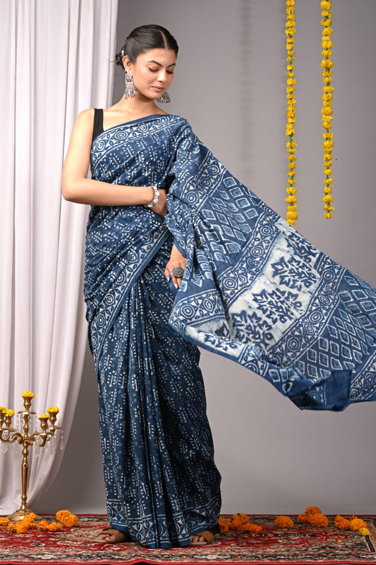 Traditional Bhagalpuri Linen Cotton Saree for Women