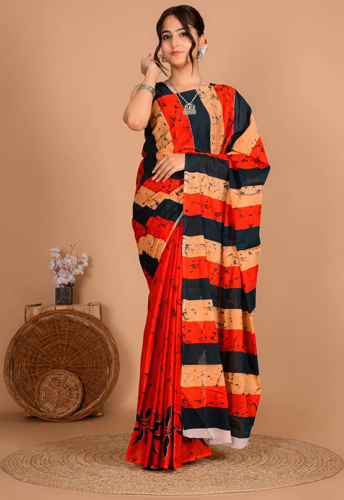 Traditional Bhagalpuri Linen Cotton Saree for Women