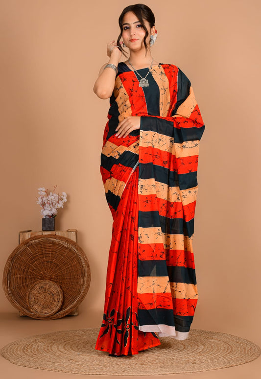 Traditional Bhagalpuri Linen Cotton Saree for Women