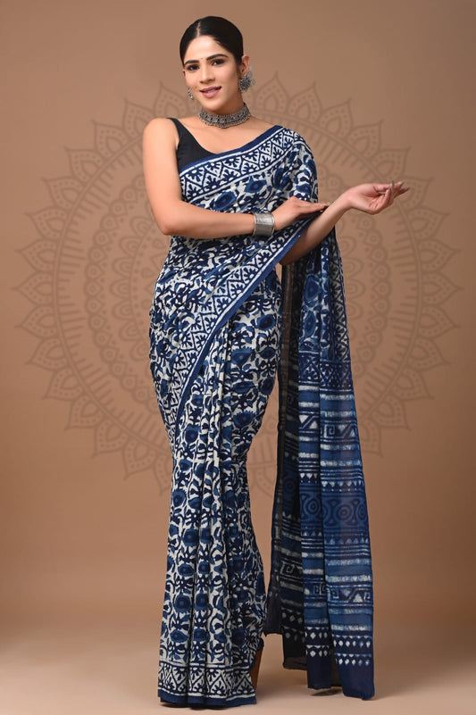 Traditional Bhagalpuri Linen Cotton Saree for Women