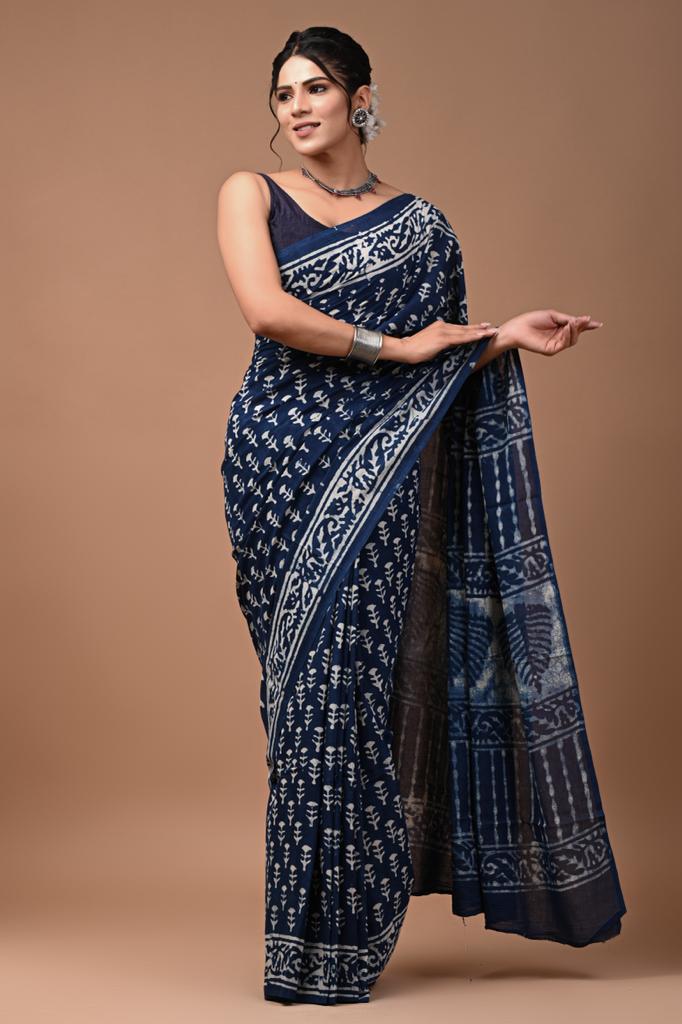 Traditional Bhagalpuri Linen Cotton Saree for Women