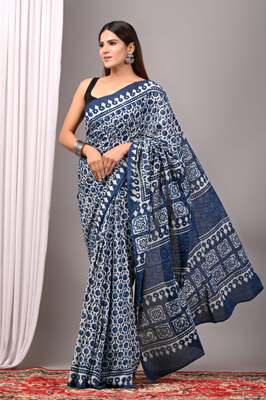 Traditional Bhagalpuri Linen Cotton Saree for Women