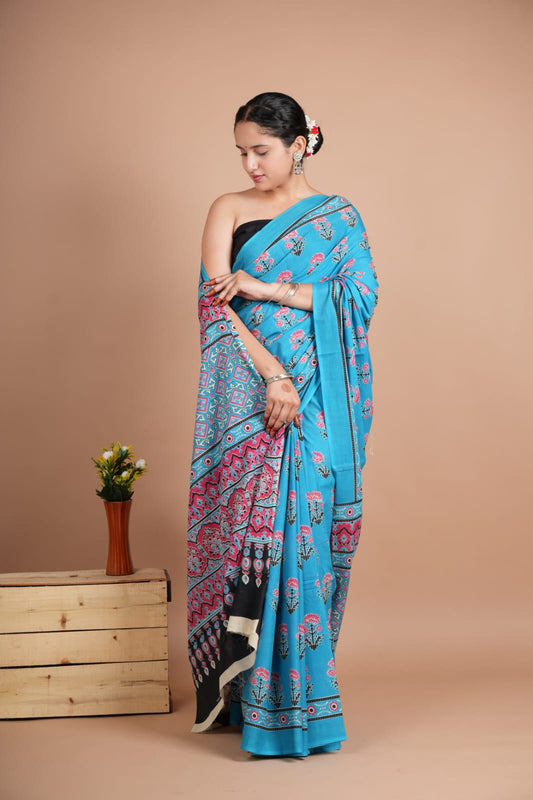 Traditional Bhagalpuri Linen Cotton Saree for Women