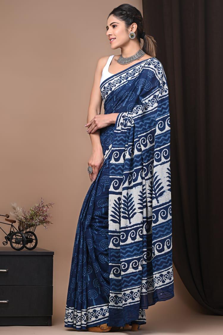 Traditional Bhagalpuri Linen Cotton Saree for Women