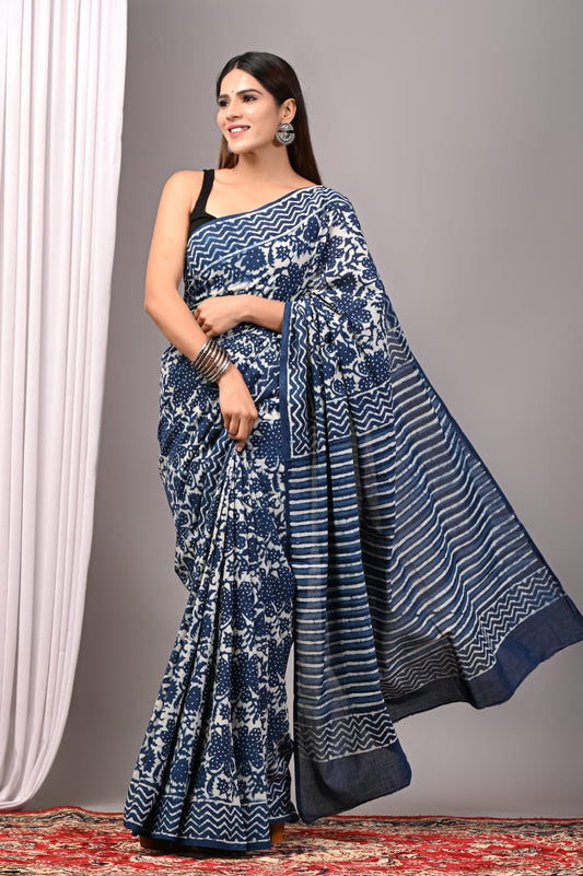 Traditional Bhagalpuri Linen Cotton Saree for Women