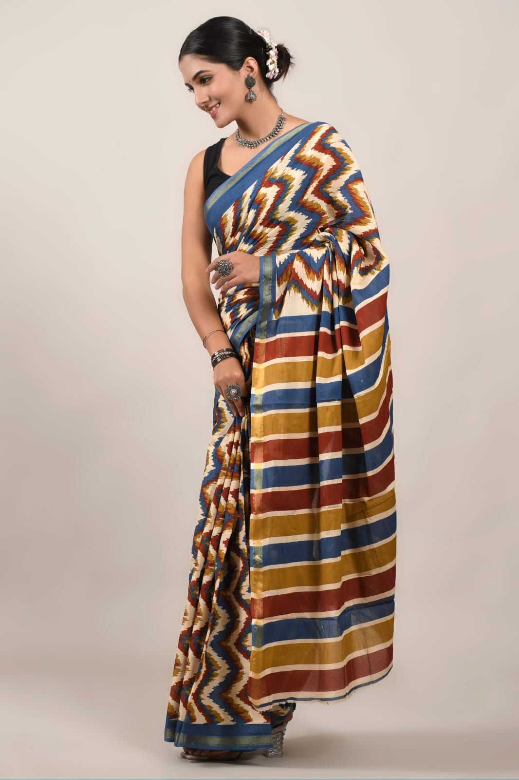 Traditional Bhagalpuri Linen Cotton Saree for Women