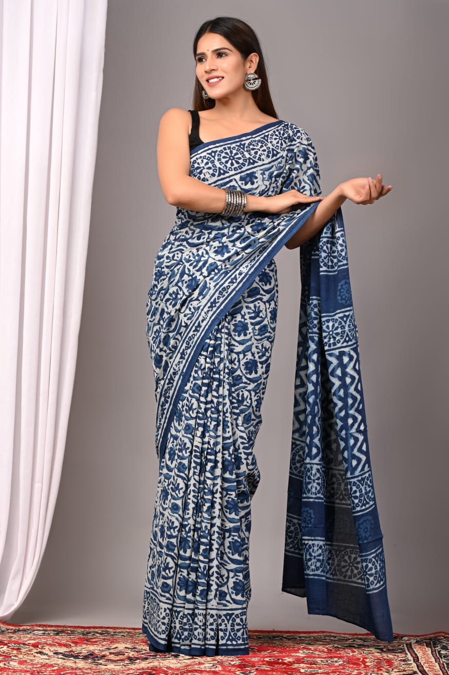 Traditional Bhagalpuri Linen Cotton Saree for Women