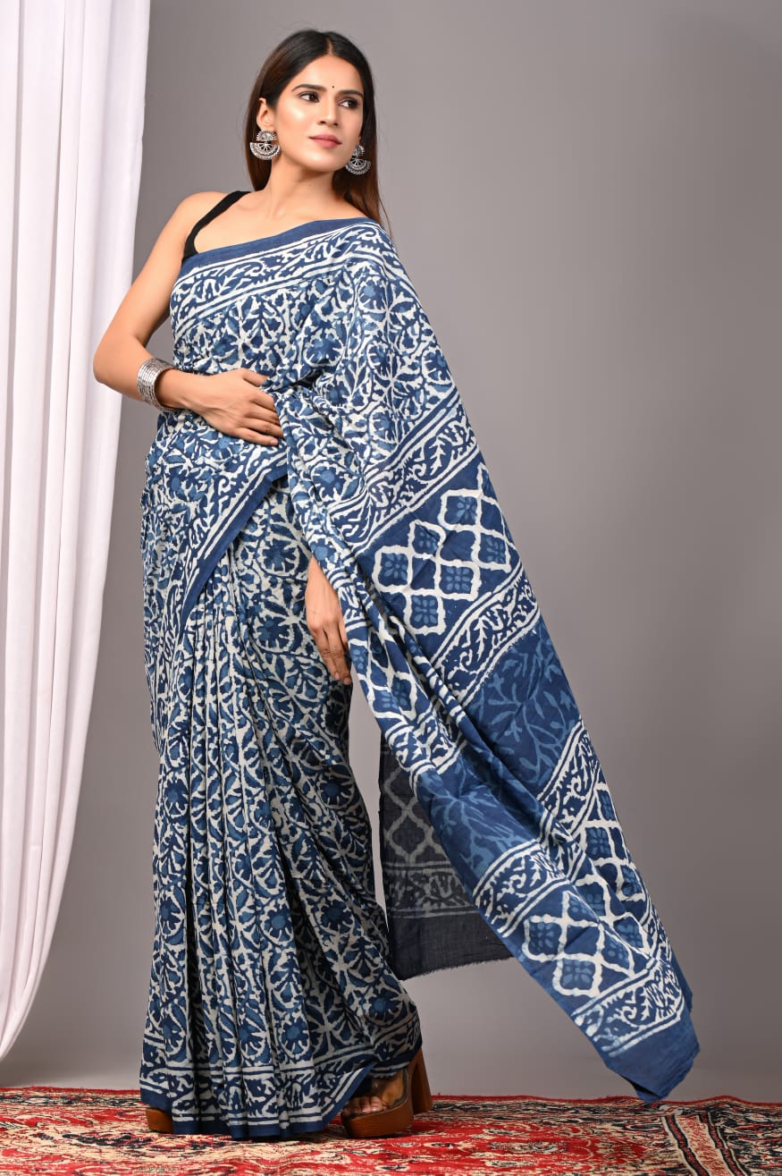 Traditional Bhagalpuri Linen Cotton Saree for Women