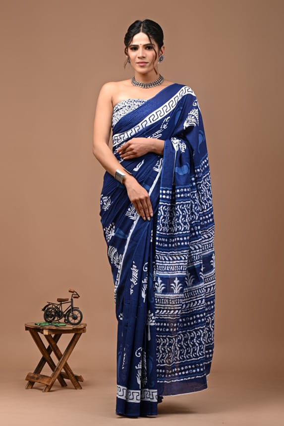 Traditional Bhagalpuri Linen Cotton Saree for Women