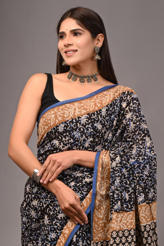 Traditional Bhagalpuri Linen Cotton Saree for Women