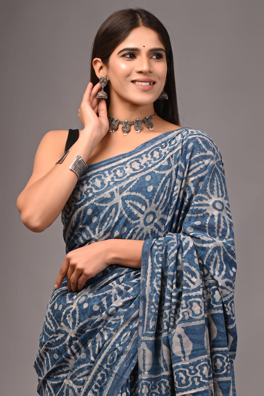 Traditional Bhagalpuri Linen Cotton Saree for Women