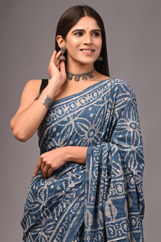 Traditional Bhagalpuri Linen Cotton Saree for Women