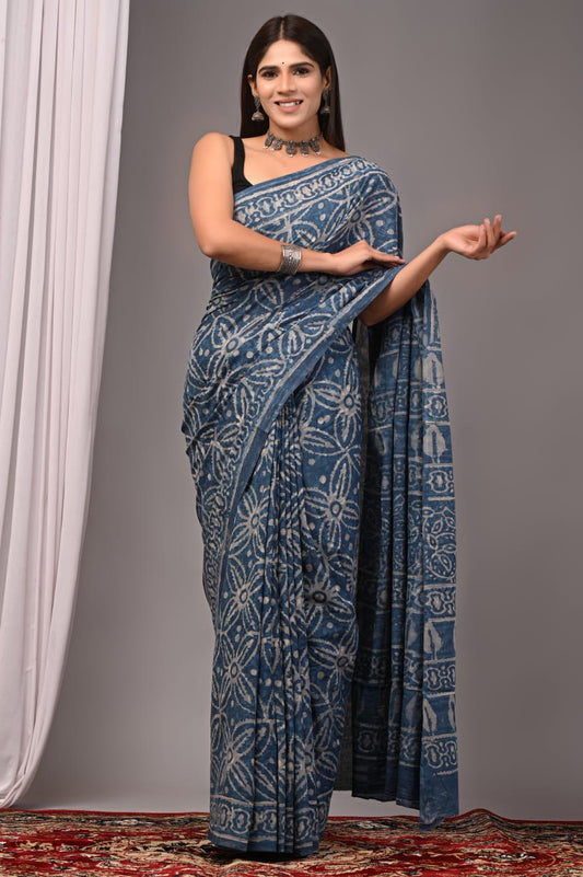 Traditional Bhagalpuri Linen Cotton Saree for Women