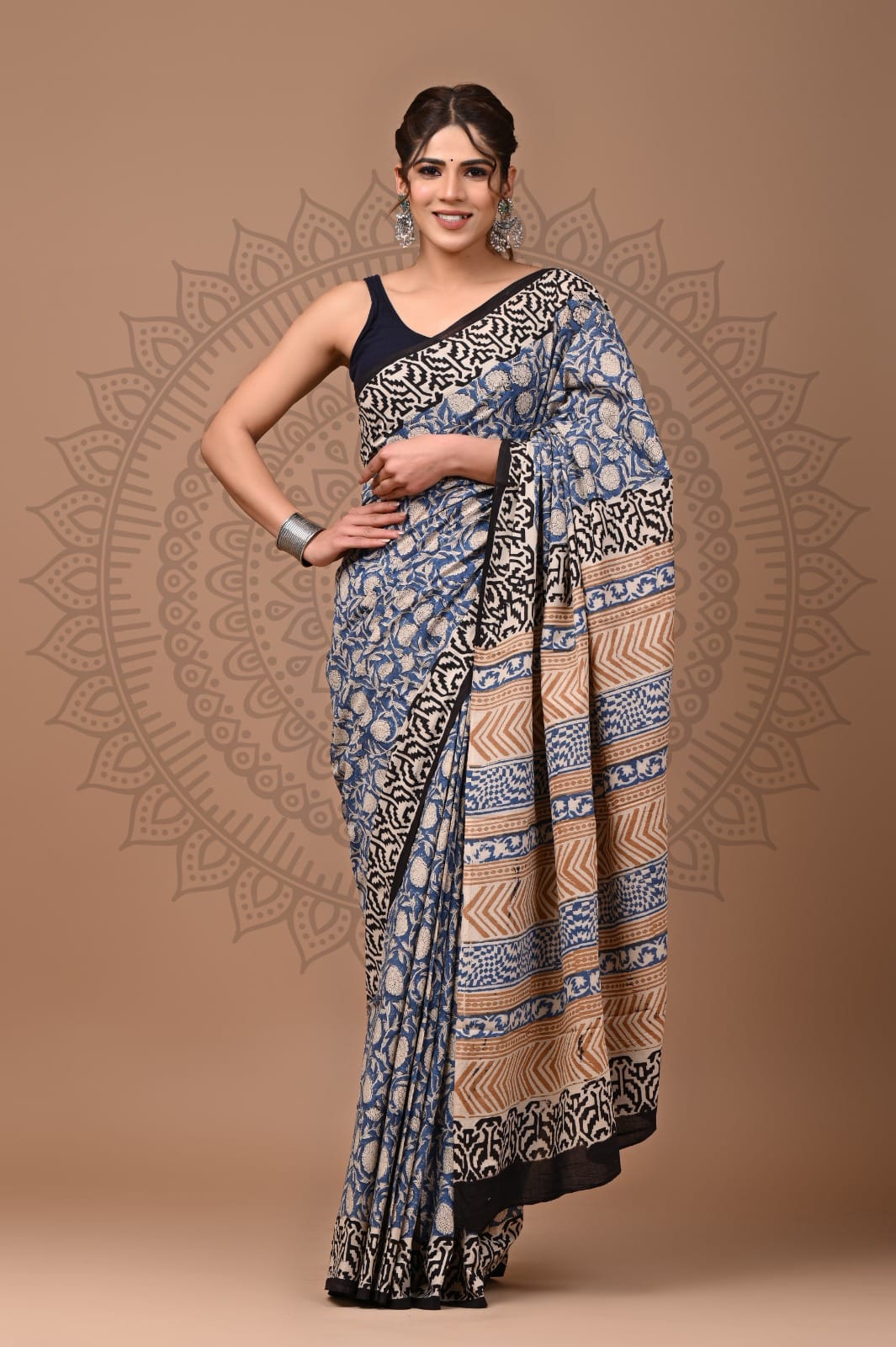 Traditional Bhagalpuri Linen Cotton Saree for Women