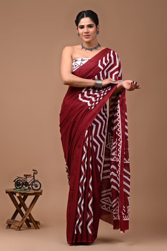 Traditional Bhagalpuri Linen Cotton Saree for Women