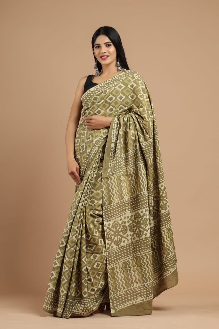 Traditional Bhagalpuri Linen Cotton Saree for Women