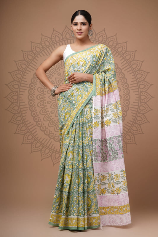 Traditional Bhagalpuri Linen Cotton Saree for Women