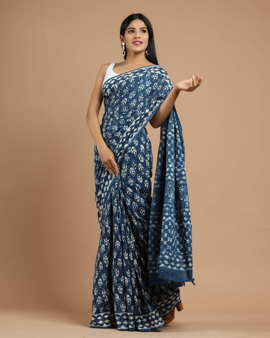 Traditional Bhagalpuri Linen Cotton Saree for Women