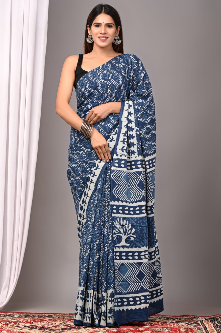 Traditional Bhagalpuri Linen Cotton Saree for Women