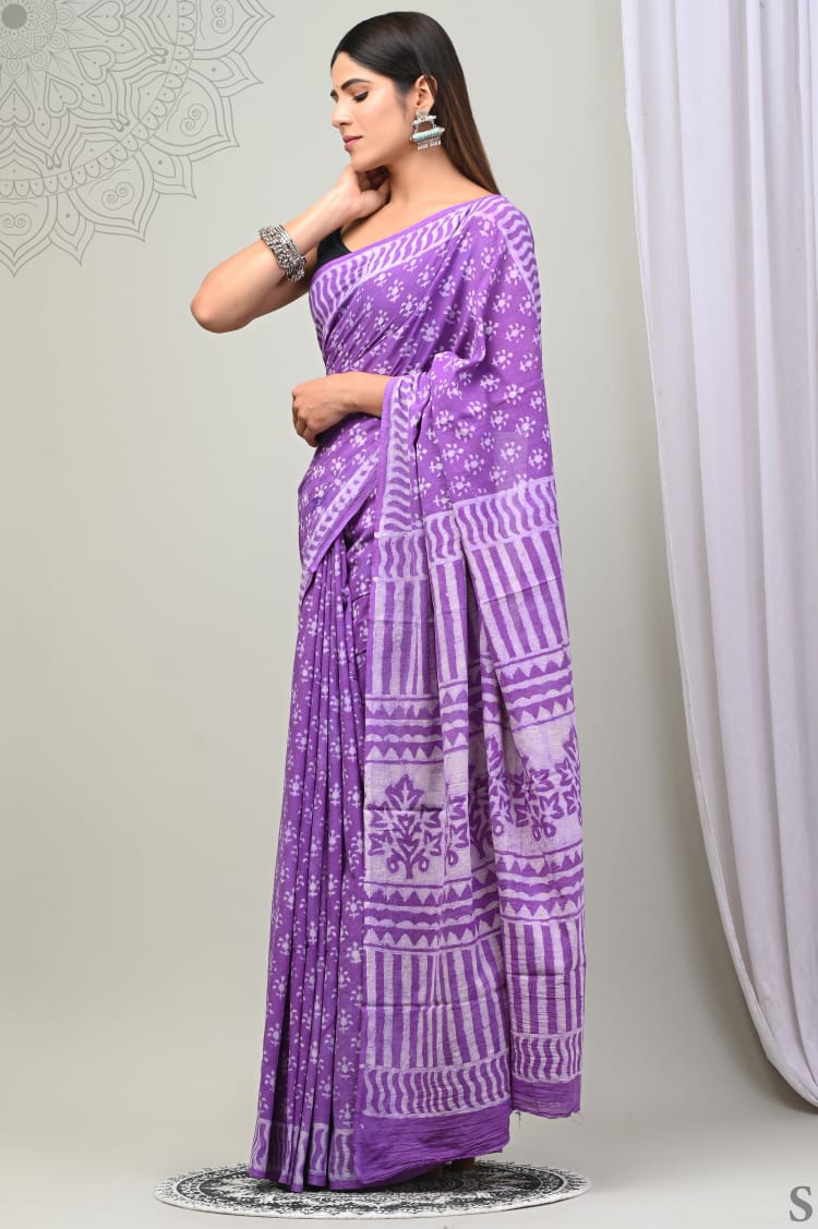 Traditional Bhagalpuri Linen Cotton Saree for Women