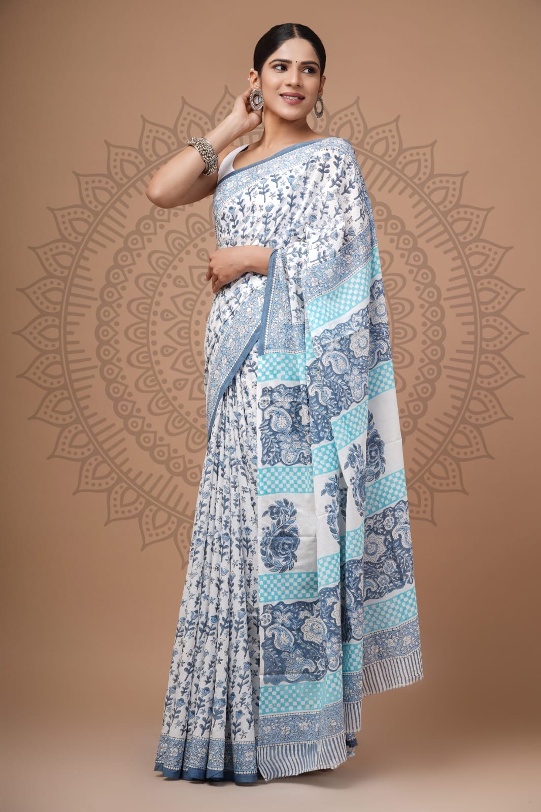 Traditional Bhagalpuri Linen Cotton Saree for Women