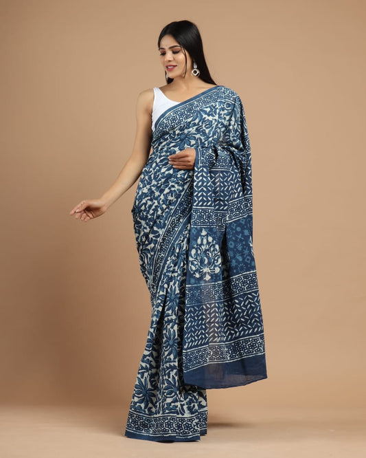 Traditional Bhagalpuri Linen Cotton Saree for Women