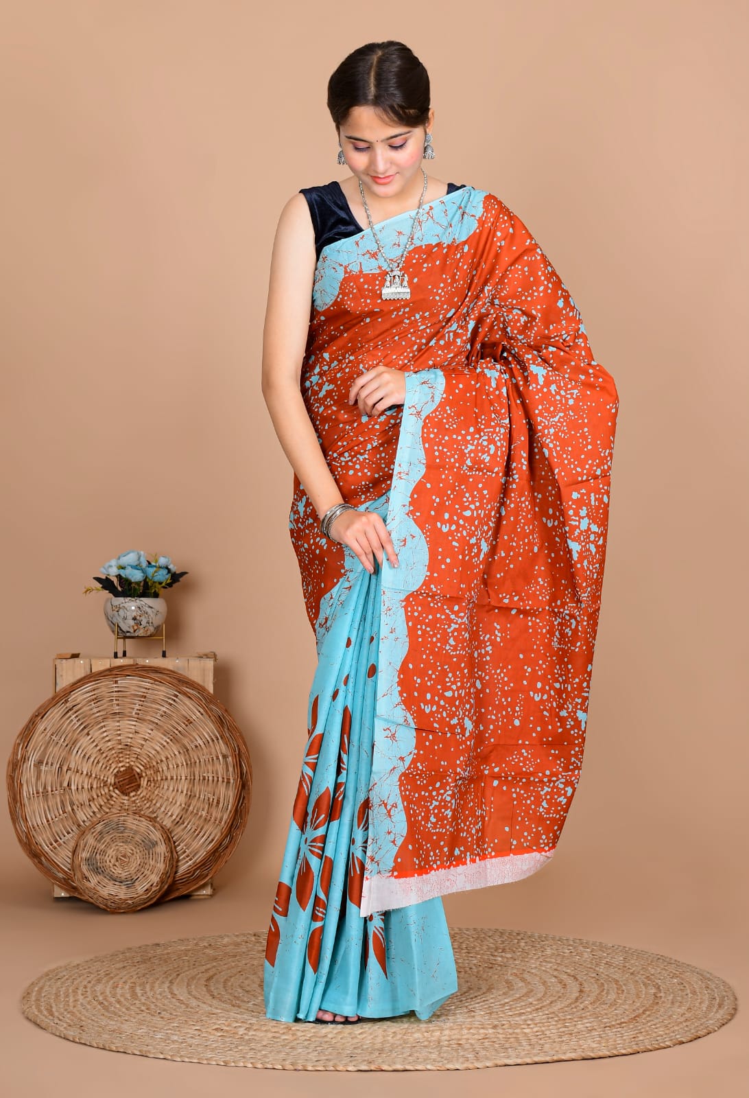 Traditional Bhagalpuri Linen Cotton Saree for Women