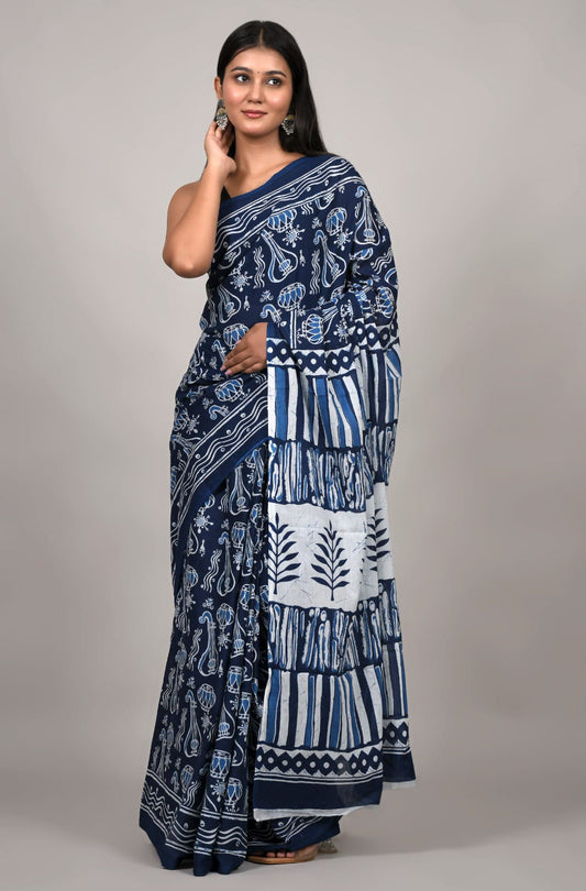 Traditional Bhagalpuri Linen Cotton Saree for Women