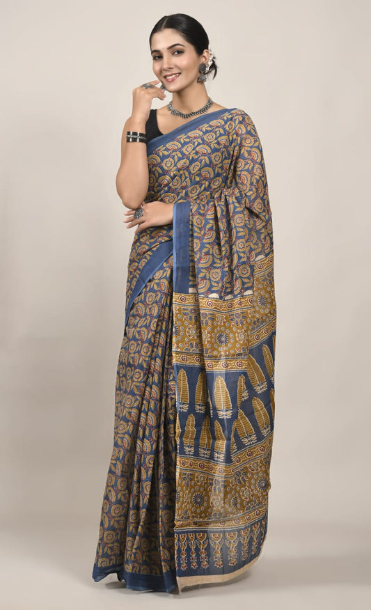 Traditional Bhagalpuri Linen Cotton Saree for Women