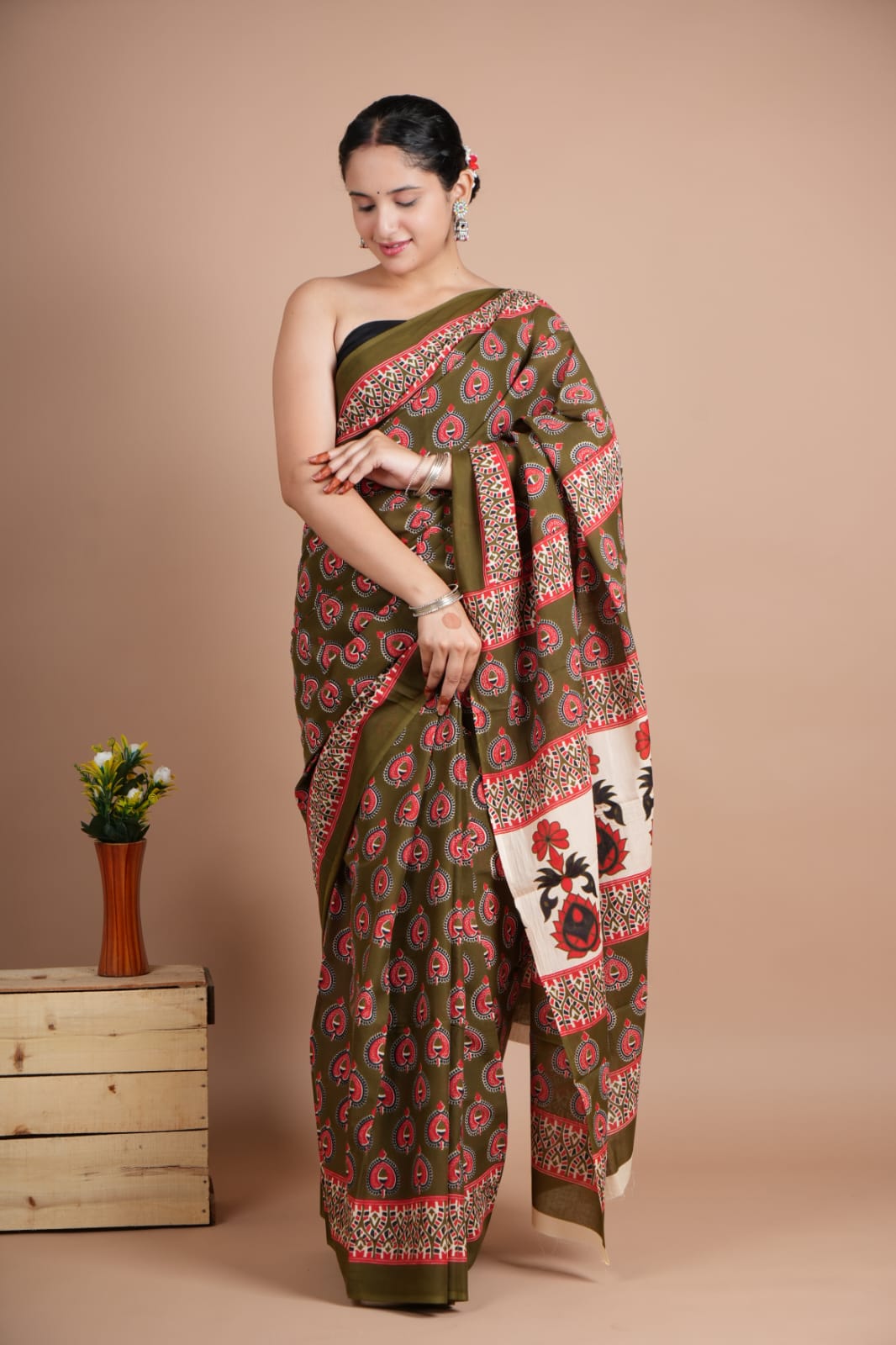 Traditional Bhagalpuri Linen Cotton Saree for Women