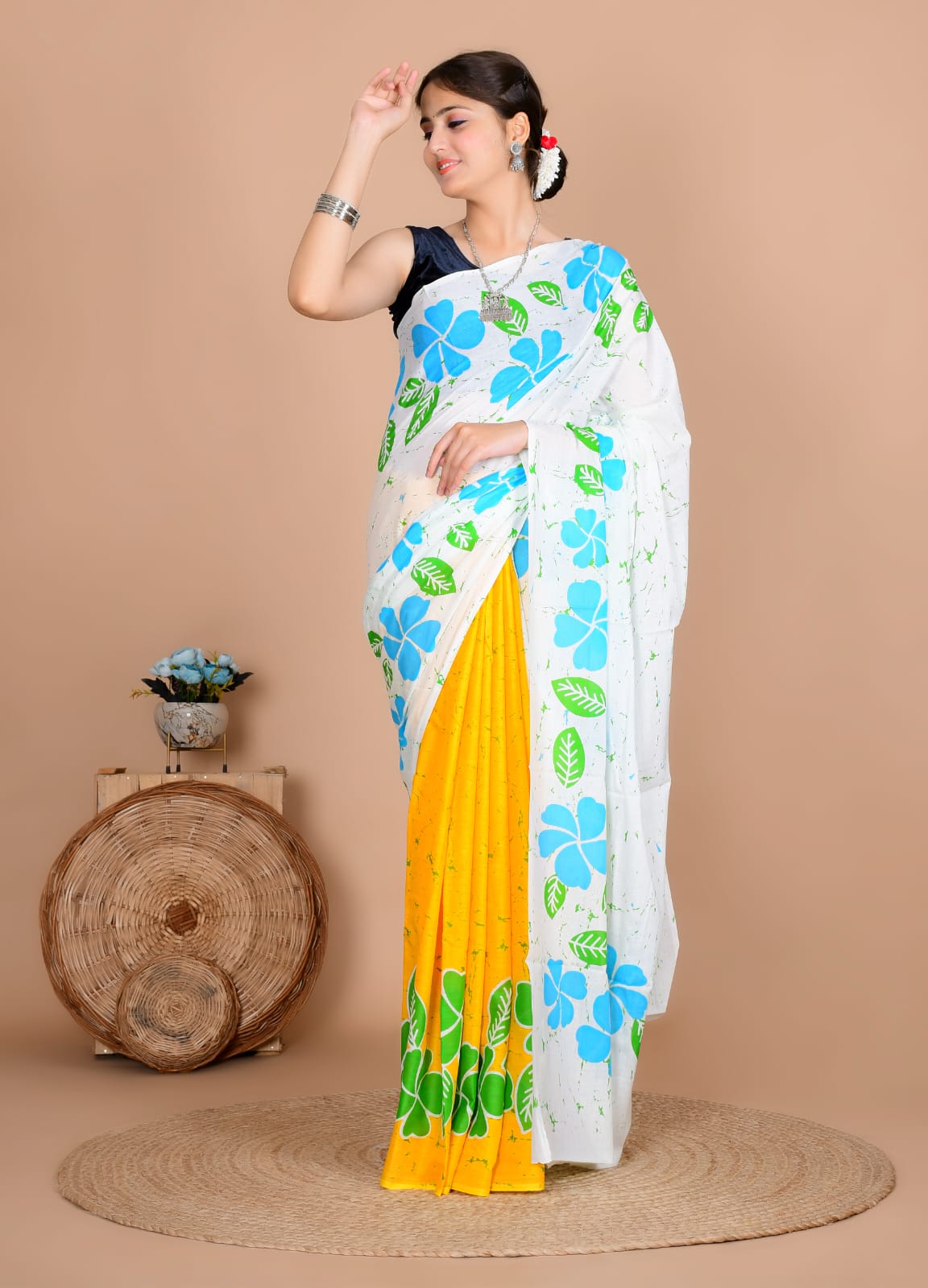 Traditional Bhagalpuri Linen Cotton Saree for Women