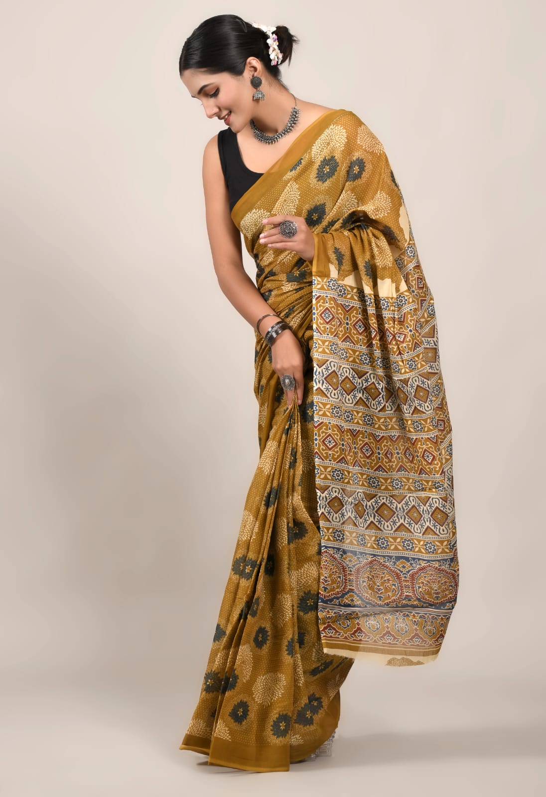 Traditional Bhagalpuri Linen Cotton Saree for Women