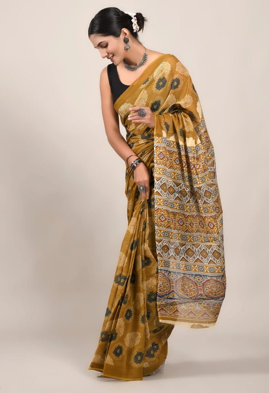 Traditional Bhagalpuri Linen Cotton Saree for Women