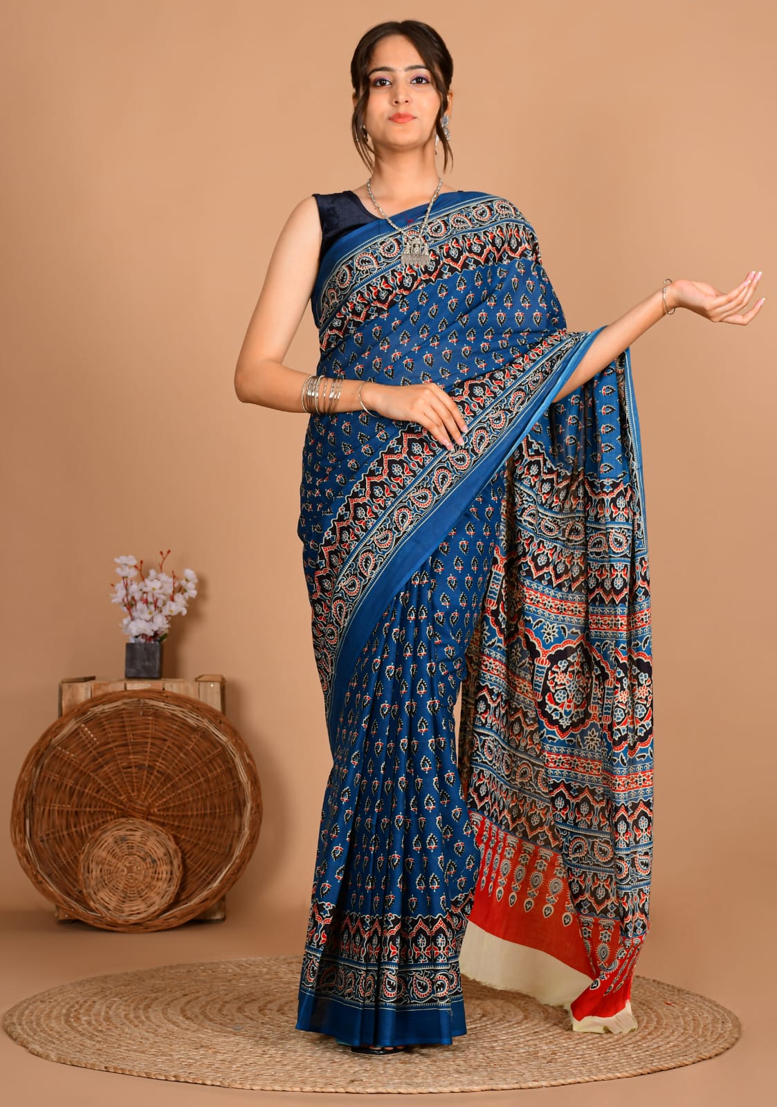 Traditional Bhagalpuri Linen Cotton Saree for Women
