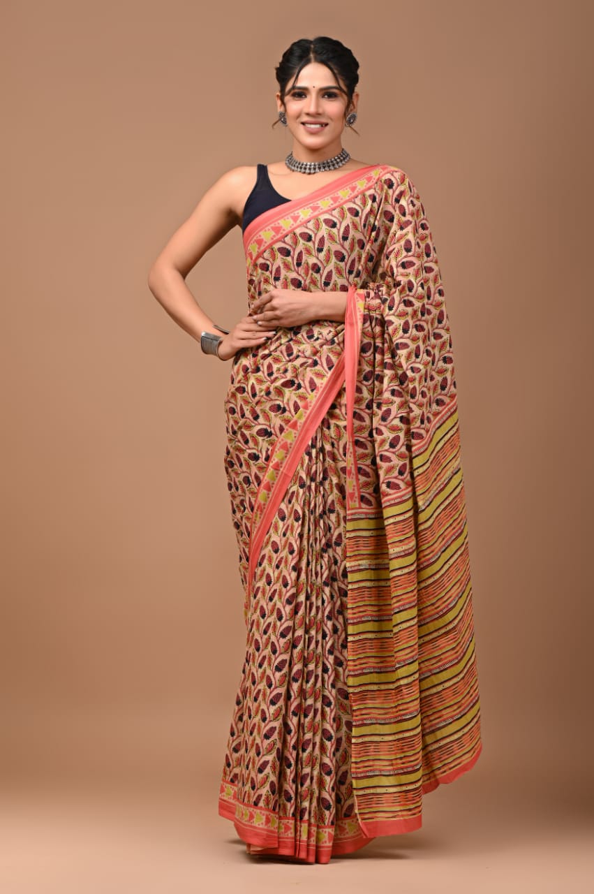 Traditional Bhagalpuri Linen Cotton Saree for Women