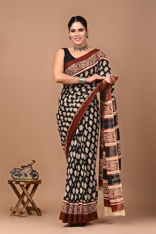 Traditional Bhagalpuri Linen Cotton Saree for Women