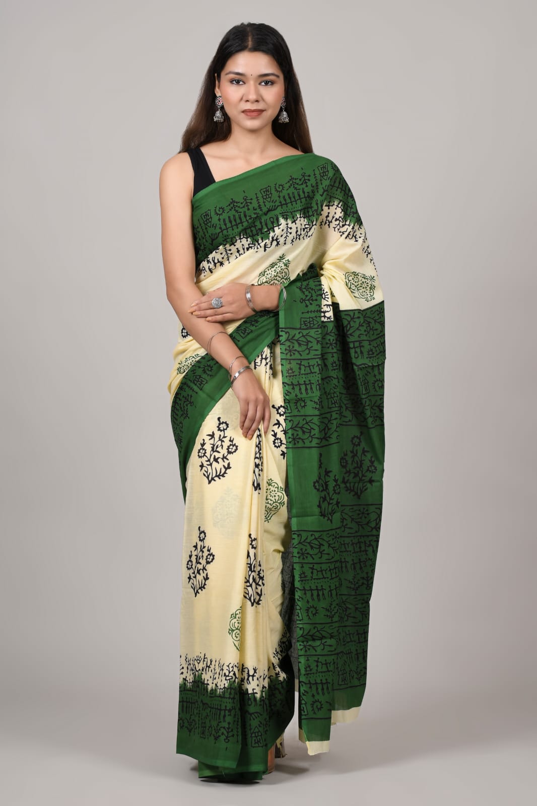 Traditional Bhagalpuri Linen Cotton Saree for Women