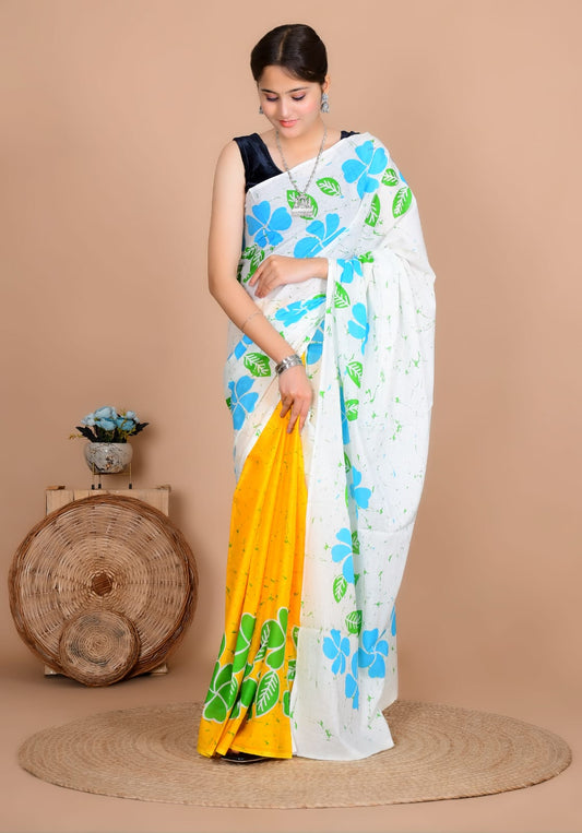 Traditional Bhagalpuri Linen Cotton Saree for Women