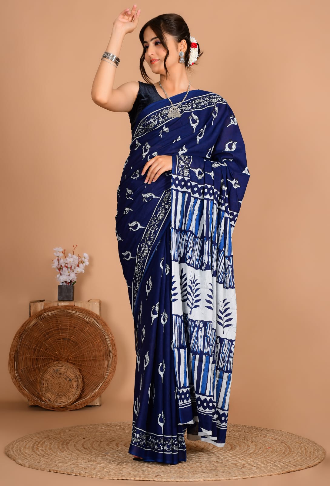 Traditional Bhagalpuri Linen Cotton Saree for Women