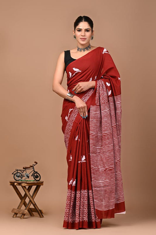 Traditional Bhagalpuri Linen Cotton Saree for Women