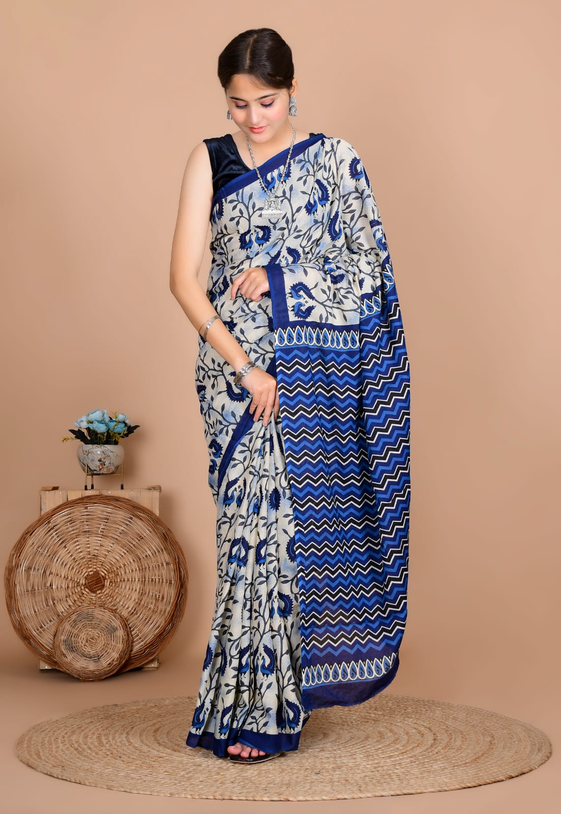 Traditional Bhagalpuri Linen Cotton Saree for Women