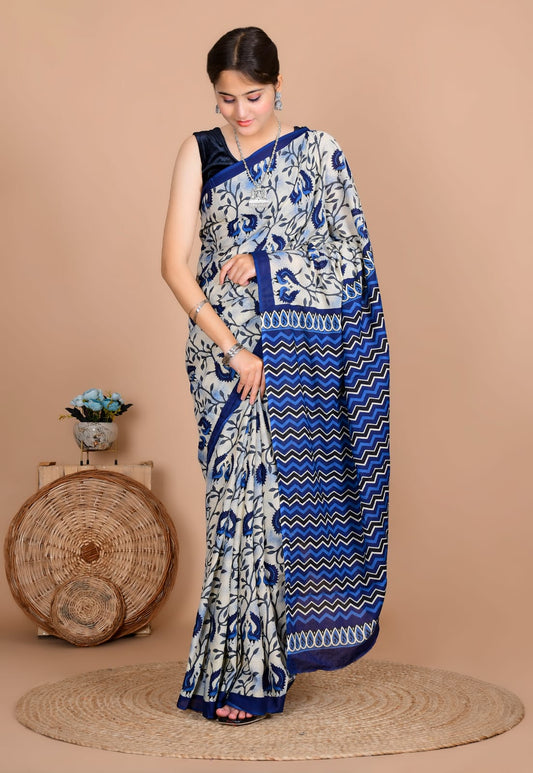 Traditional Bhagalpuri Linen Cotton Saree for Women
