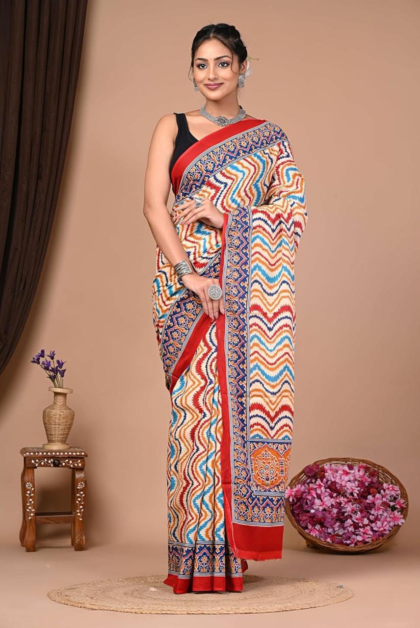 Traditional Bhagalpuri Linen Cotton Saree for Women