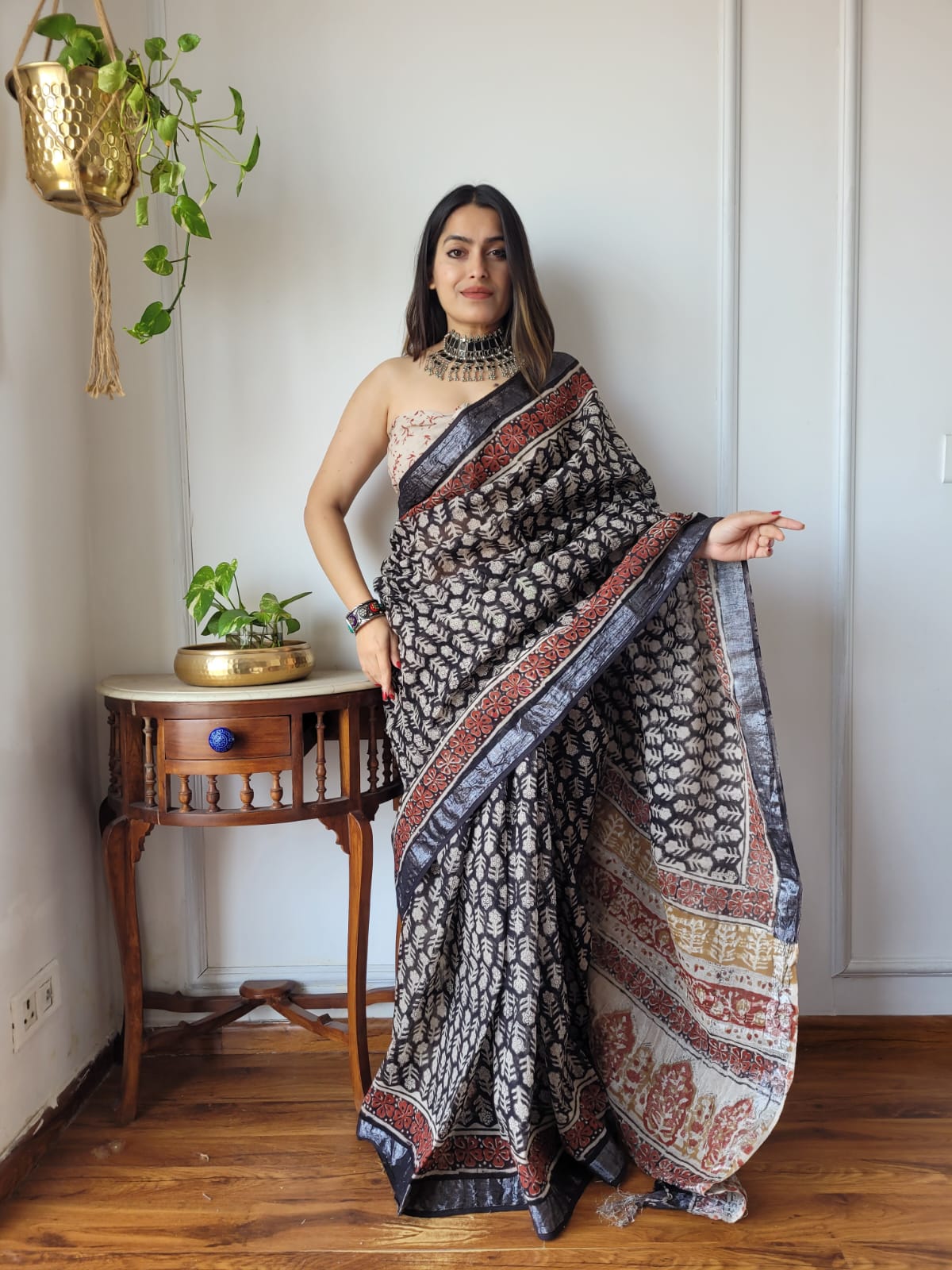 Traditional Bhagalpuri Linen Cotton Saree for Women