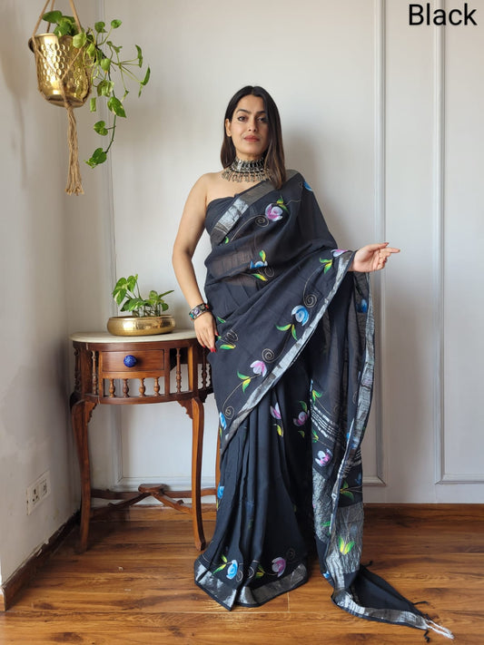 Traditional Bhagalpuri Linen Cotton Saree for Women